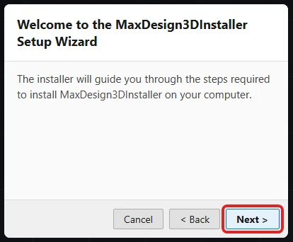 Assistente do add-in: tela de boas-vindas, botão Next