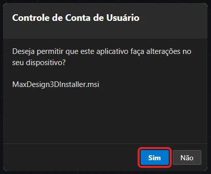 Controle de Conta de Usuário do Windows, botão Sim