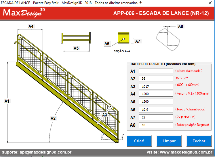 Ajuda, Propriedades de tipo de componente do lance da escada